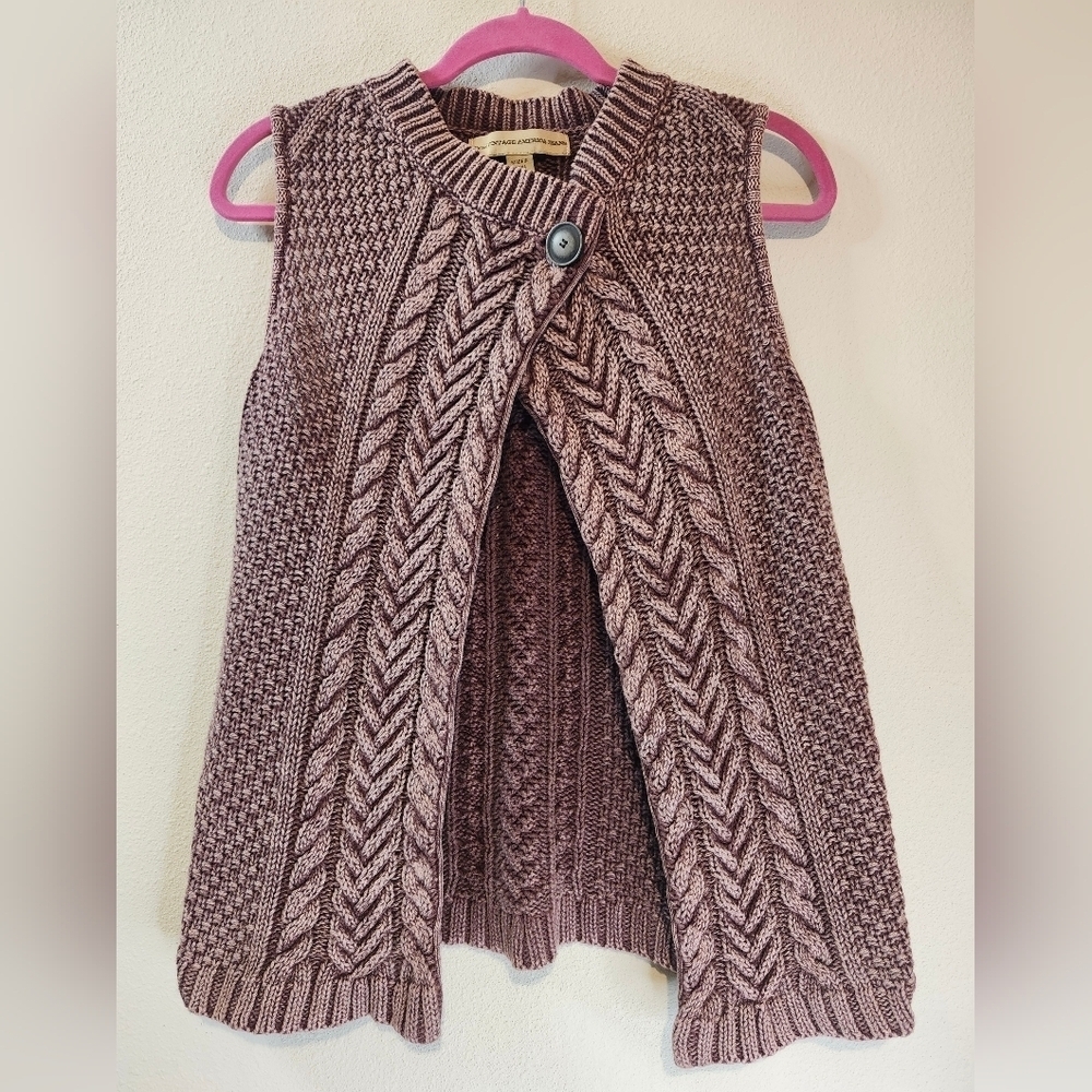Vintage America Jeans Cotton Ramie Purple Thick Cable Sweater Vest Size Medium